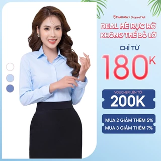 Áo sơ mi trắng nữ thiết kế công sở dài tay giấu cúc cotton phối poly cao cấp Thái Hòa 23ASW-216