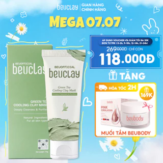 Mặt nạ đất sét BEUCLAY trà xanh sáng da, se khít lỗ chân lông, kiểm soát dầu, ngăn ngừa mụn cám mụn đầu đen