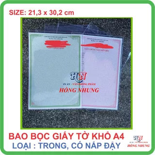 SÉT 5 CÁI - Bao Bọc Giấy Đăng Ký Kết Hôn, Giấy Khai Sinh Và Giấy Tờ Khổ A4 - Loại trắng trong, có nắp đậy