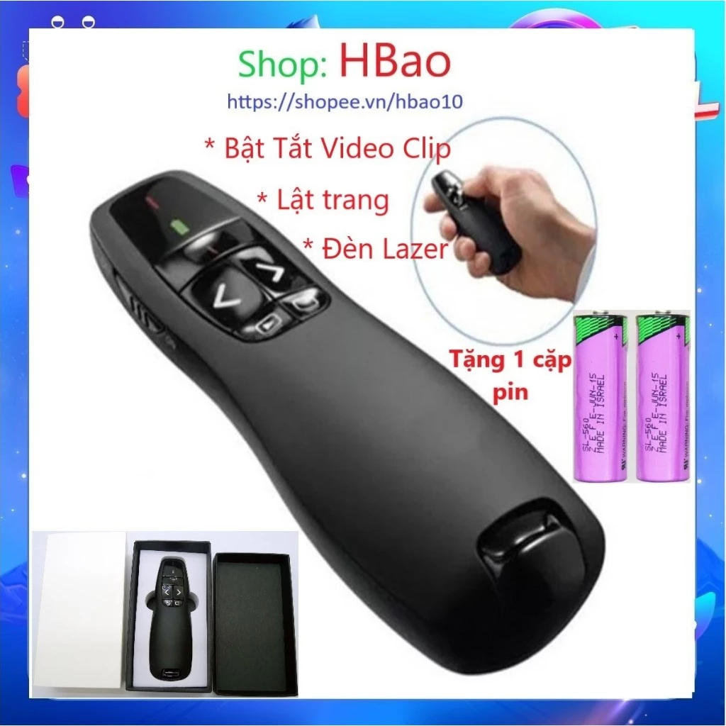 Bút trình chiếu powerpoint chỉ Lazer thuyết trình chiếu Slide không dây 2.4Ghz điều khiển từ xa - mẫu R400