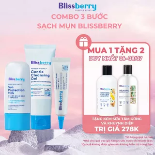 Combo 3 bước sạch mụn Blissberry Gel giảm mụn 15ml, Sữa rửa mặt 100ml và Kem chống nắng 60ml