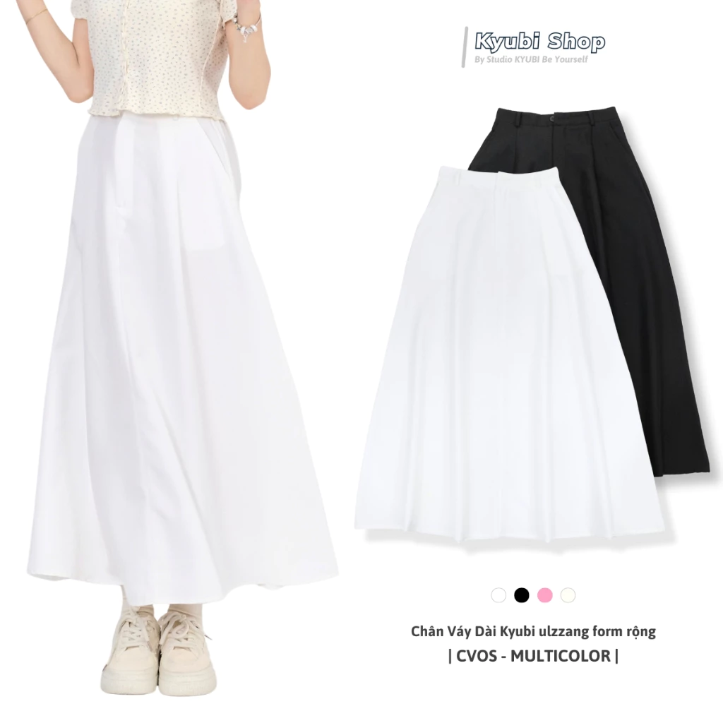 Chân váy kaki 1 lớp retro form xếp ly ulzzang dài dáng rộng phong cách Hàn Quốc (Có bigsize) - CVOS Kyubi