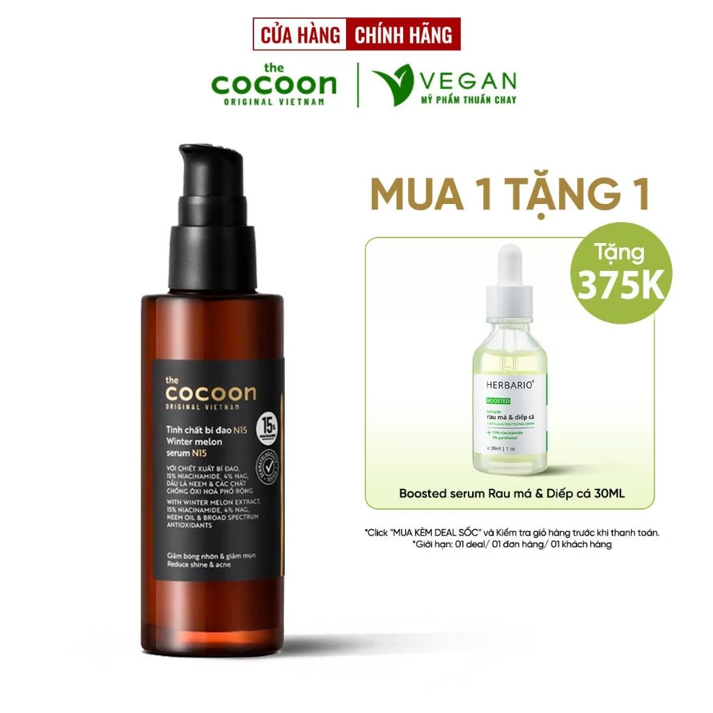 Serum tinh chất bí đao Cocoon 70ml N15 -15% niacinamide sach mụn Thuần Chay