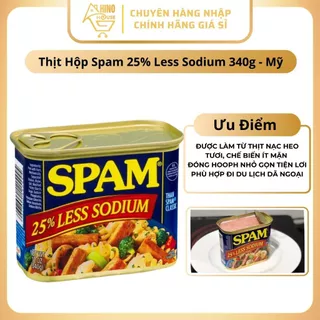Thịt Hộp Spam 25% Less Sodium 340g USA Thơm Ngon Ít Mặn Giàu Dinh Dưỡng - Hinohouse