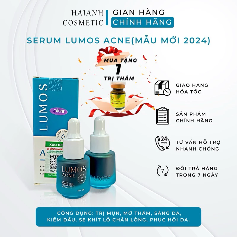 Serum mụn Lumos Acne Plus mẫu mới 2024 Giảm Mụn Ẩn.,Đầu Đen,Mờ Thâm, Trắng Da Mặt, Se Khít Lỗ Chân Lông (Tặng Tri Thâm )