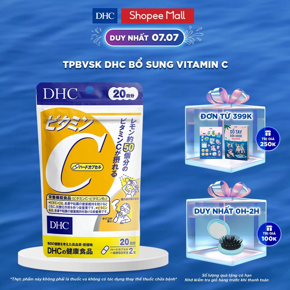 TPBVSK DHC VITAMIN C HARD CAPSULE 20 & 60 Ngày (Viên uống bổ sung vitamin C hỗ trợ sáng da, mờ thâm tăng cường đề kháng)