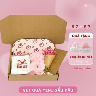 Set quà Gấu Dâu Lotso Mini Cute tặng sinh nhật người thân, bạn bè, người yêu kèm thiệp và hoa Toodee Gift Box MNGD