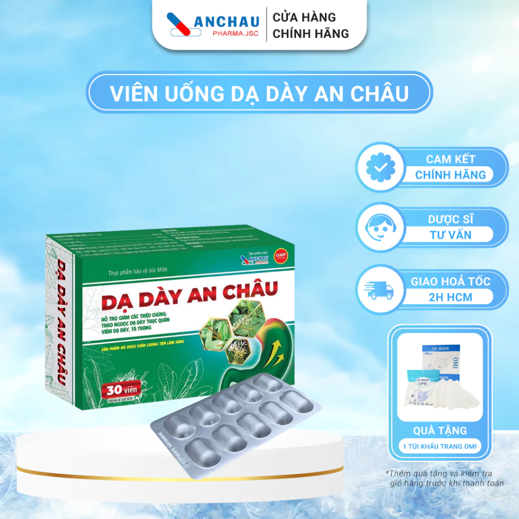 Viên Uống Dạ Dày An Châu Hỗ Trợ Giảm Đau Thượng Vị, Ợ Hơi, Ợ Chua Do Viêm Loét Dạ Dày Tá Tràng (Hộp 30 Viên)