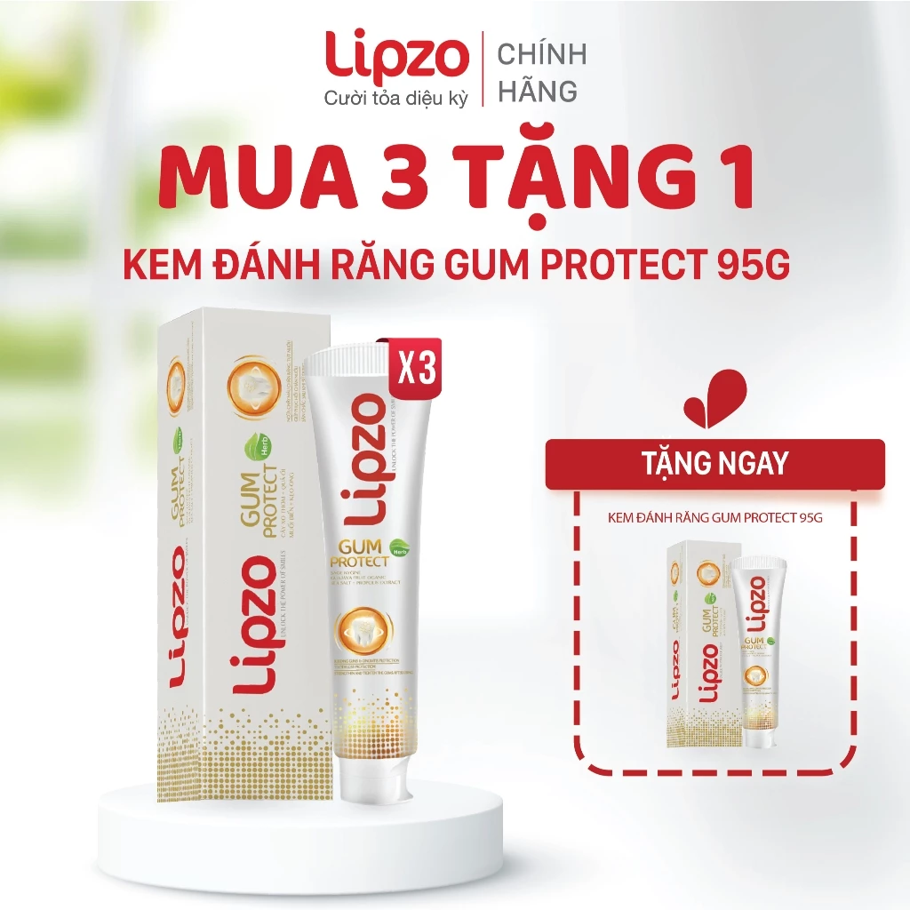 [Mua 3 Tặng 1] Kem Đánh Răng Lipzo GumProtect 95G Ngăn Ngừa Tụt Nướu Và Chảy Máu Chân Răng Ngừa Khuẩn Cho Răng Chắc Khoẻ