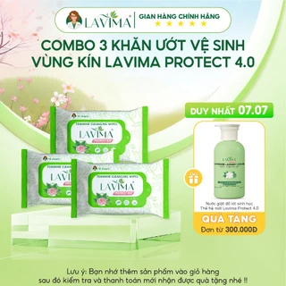 Combo 3 gói Khăn ướt vệ sinh vùng kín LAVIMA Protect 4.0 gói 10 miếng giúp vùng kín luôn sạch sẽ, khô thoáng