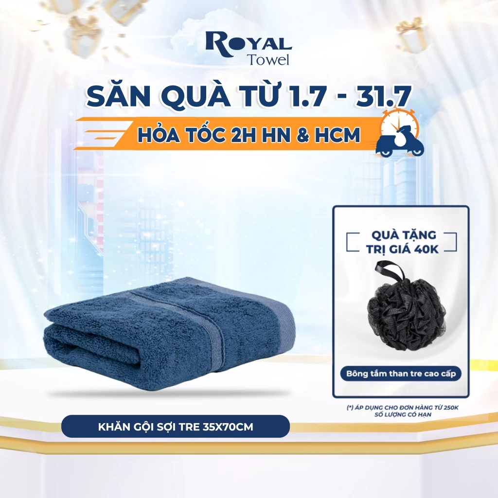 Khăn Gội, Khăn Lau Đầu Sợi Tre Royal Towel 35x70cm Thấm Hút Tốt, Không Đổ Lông, Không Ra Màu, Mềm Mại Với Da