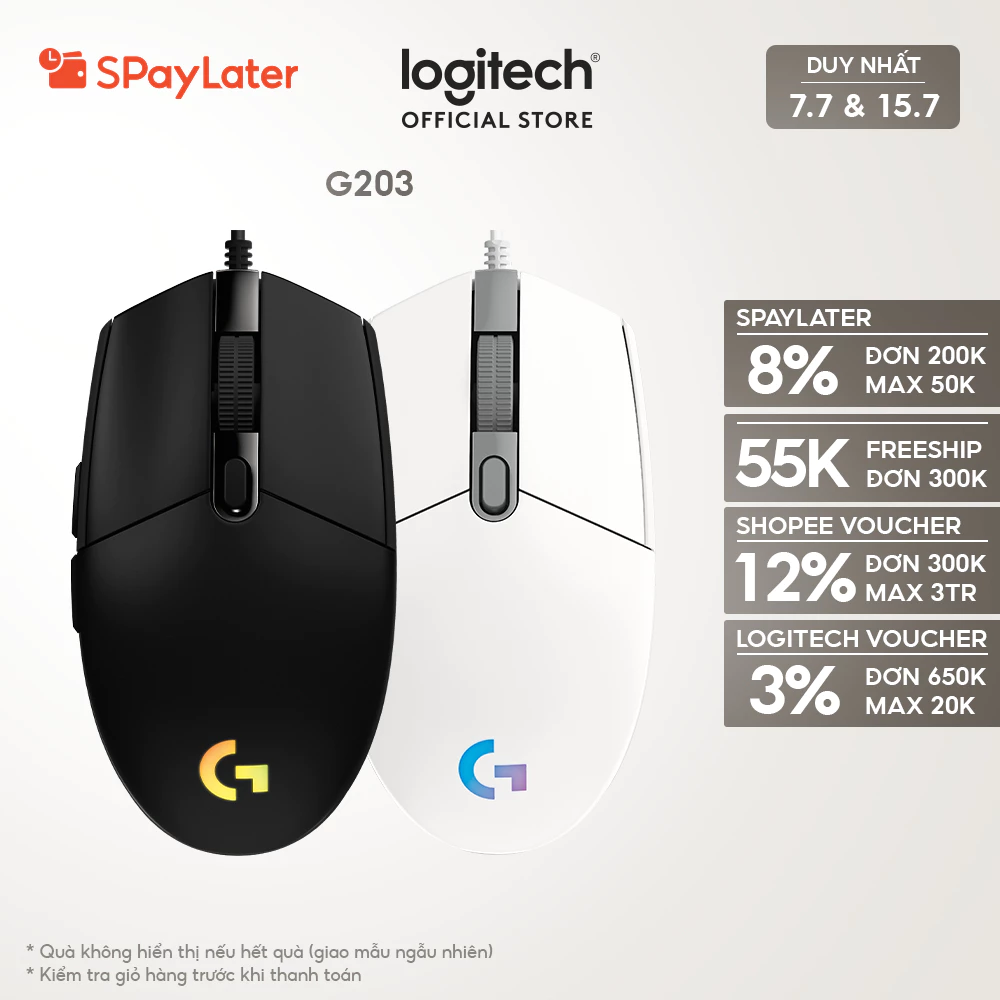 Chuột game có dây Logitech G203 Lightsync - Tùy chỉnh RGB, 6 nút lập trình, nhẹ