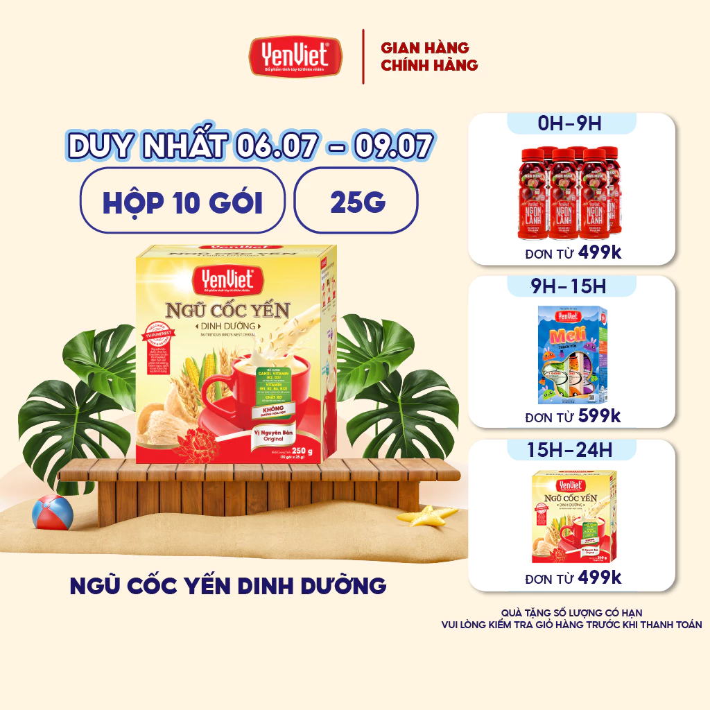 Ngũ cốc yến dinh dưỡng Yến Việt, bổ sung tổ yến thiên nhiên sấy thăng hoa, vitamin B, chất xơ, canxi, hộp 10 gói x 25g