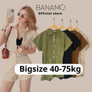 Bộ Jumpsuit cổ sơ mi liền quần gập gấu thời trang Banamo Fashion bộ Jumpsuit 181