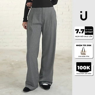 Quần suông xám kẻ cạp trễ dưới rốn Unleashedvn Mid Rise West Striped Trousers