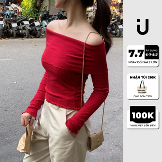 Áo len nữ trễ vai cổ rộng mềm mịn UNLEASHED phong cách Hàn Quốc Always Off Shoulder Ribbed Top