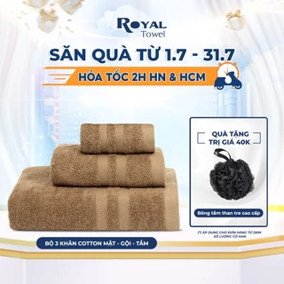 Combo 3 "Tiện Lợi" gồm 1 khăn tắm-1 khăn gội-1 khăn mặt ROYAL TOWEL 100% cotton dày thấm hút, không đổ lông không ra màu