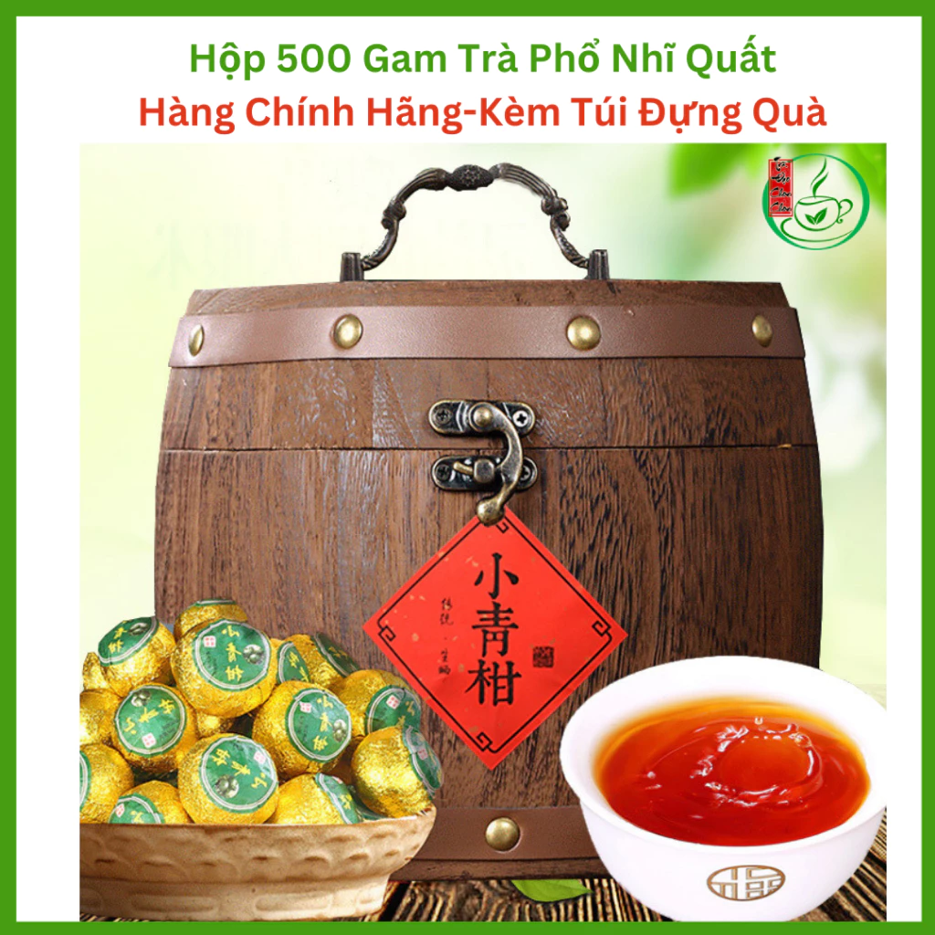 (Quà biếu cao cấp) 500g hộp trà Phổ Nhĩ Quýt danh trà chính hãng Đựng hộp gỗ kèm túi sang trọng