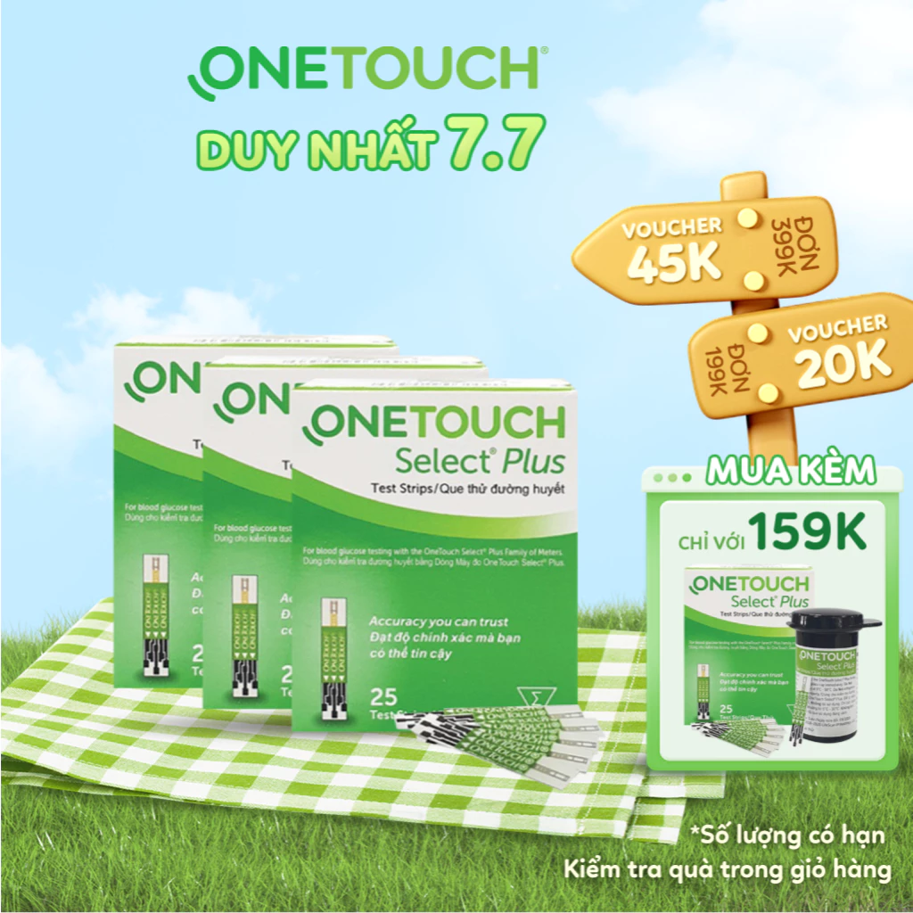 Combo 3 Que Thử Đường Huyết OneTouch Select Plus B/25