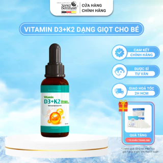 Vitamin D3 K2 Drops Sanct Bernhard Giúp Tăng Hấp Thu Canxi Giảm Nguy Cơ Còi Xương, Chậm Mọc Răng Ở Trẻ (Chai 10ml)