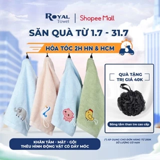 Khăn Tắm, Gội, Mặt Royal Towel Thêu Hình Động Vật Dễ Thương Có Móc Treo Tiện Lợi, Chất Liệu Cotton Cao Cấp