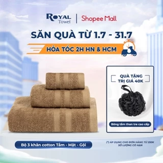 Combo 3 Khăn: Khăn Tắm, Khăn Gội, Khăn Mặt Royal Towel 100% Cotton Mềm Mại, Thấm Hút, Kháng Khuẩn