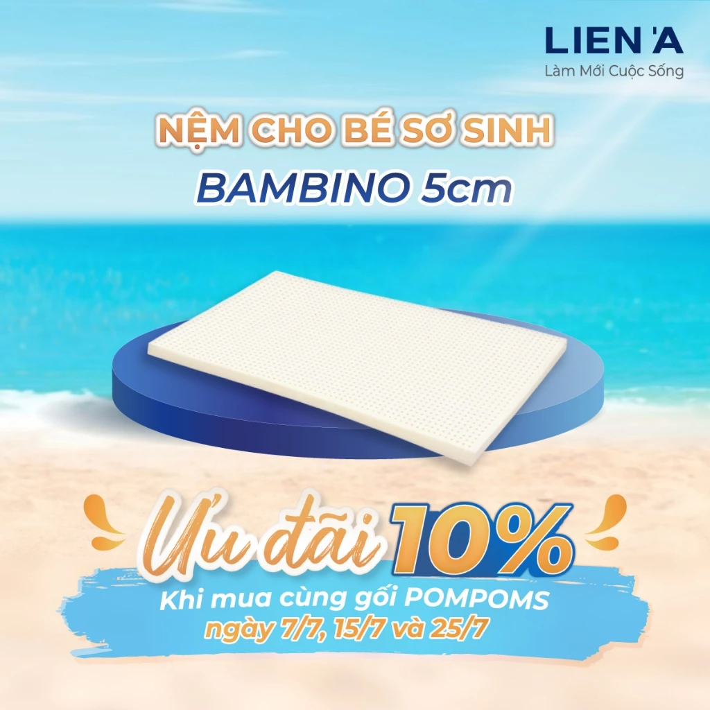 [TẶNG ÁO NỆM] Nệm em bé Bambino Liên Á 100% cao su thiên nhiên lành tính và an toàn cho bé