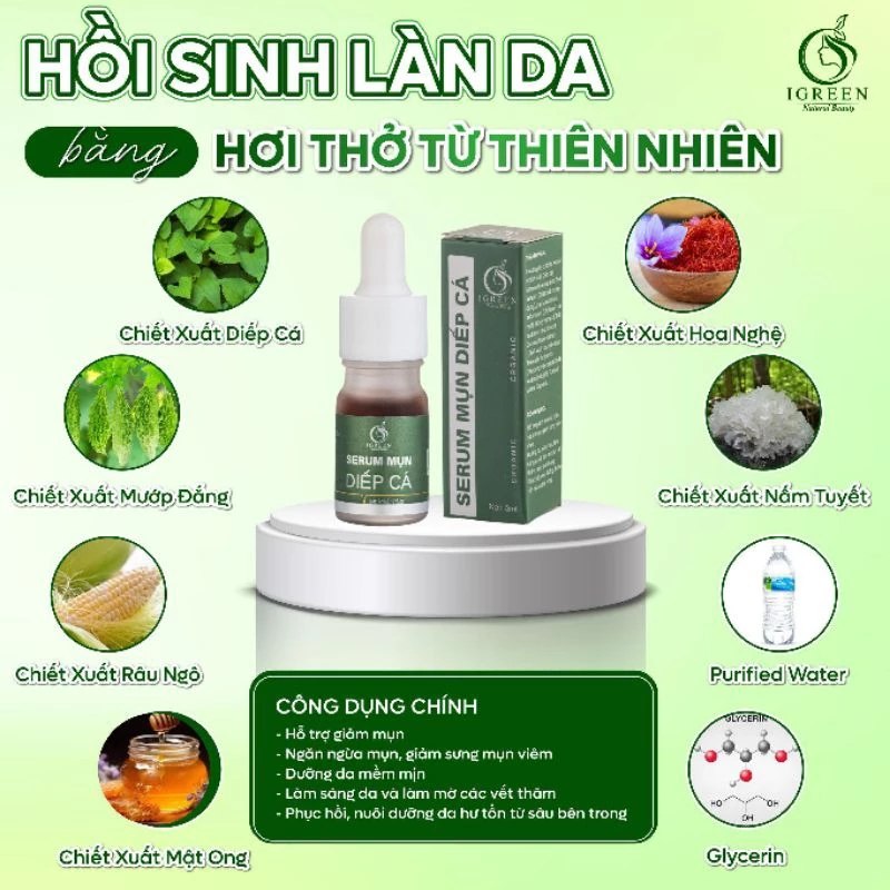 [MẪU 5ML] SERUM MỤN DIẾP CÁ IGREEN - THIÊN NHIÊN - GIẢM MỤN, GIẢM THÂM, SE KHÍT LỖ CHÂN LÔNG, SÁNG DA