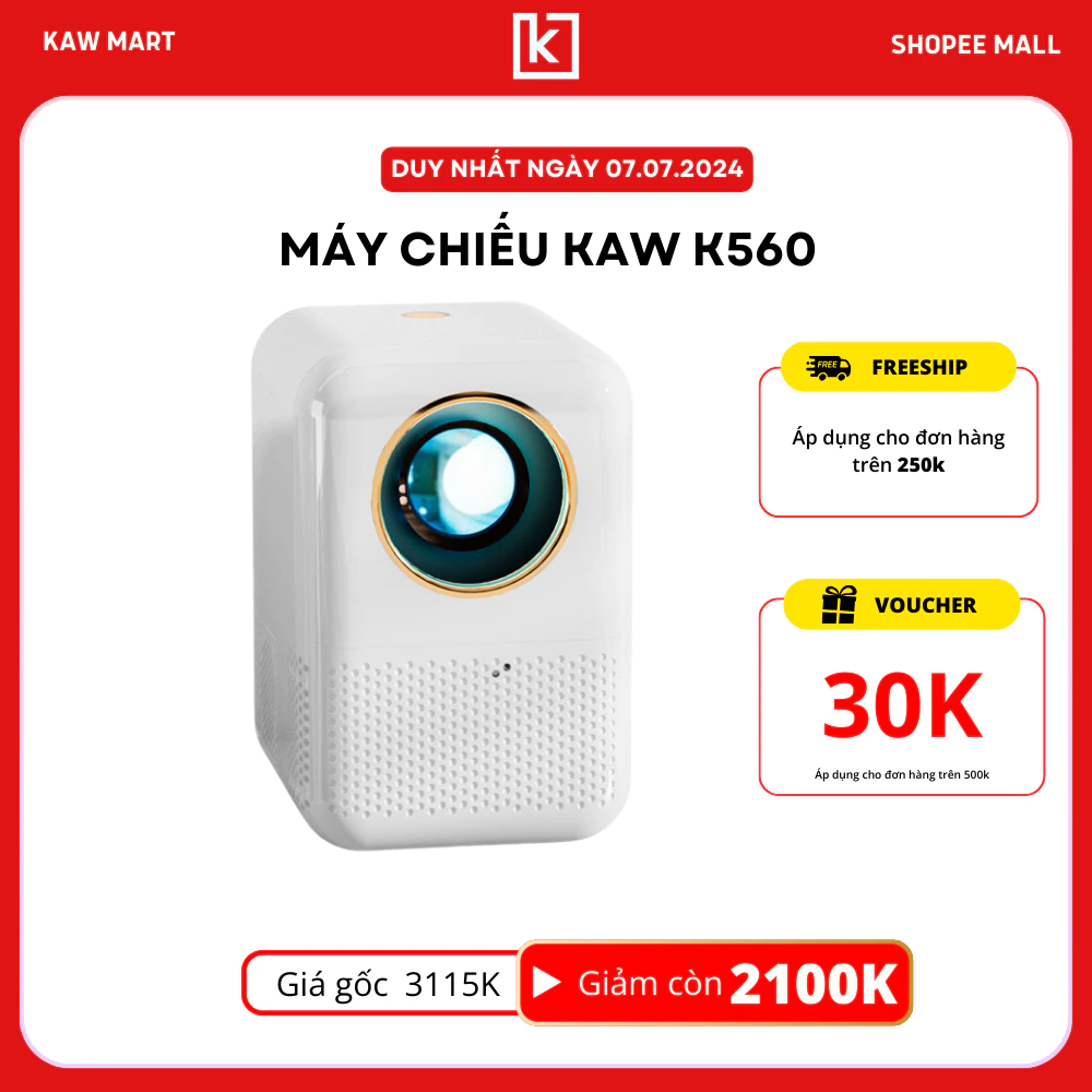 Máy chiếu phim tích hợp hệ điều hành androi, máy chiếu phim KAW K560 chất lượng full HD bảo hành 12 tháng