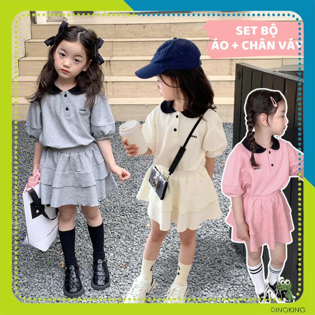 Set bé gái áo kèm chân váy DINOKING Set đồ sang chảnh cho bé đi chơi đi học phong cách Hàn Quốc 3 - 9 tuổi DB46