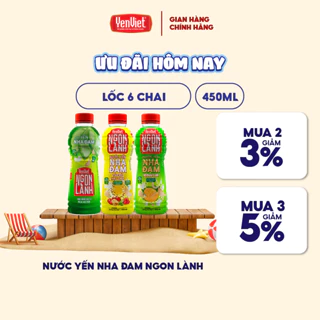 Lốc 6 chai nước yến Ngon Lành Yến Việt thạch nha đam dai giòn nhiều vị, không đường hóa học, 450ml/chai