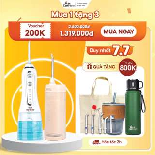 Máy tăm nước cầm tay mini Maxcare UltraClean/Max456S/456SE Nhật Bản, Công nghệ phun ngắt quãng, Tia nước mạnh, Gập gọn