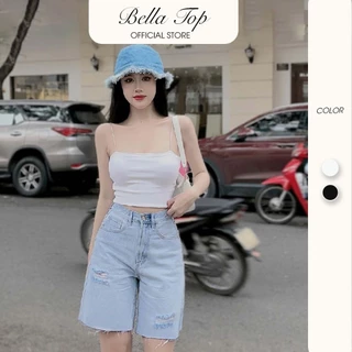 Áo croptop 2 dây sợi bún chất liệu gân tăm lạnh co giãn thoáng mát mềm mịn MS37, BELLA TOP