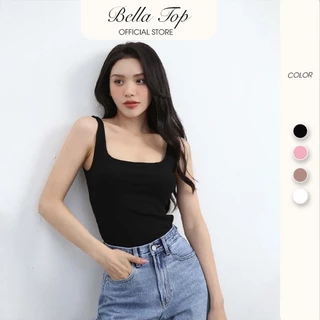 Áo ba lỗ nữ, Áo hai dây  cổ vuông dáng ôm chất thun cotton co giãn thoáng mát - Bella Top MS04