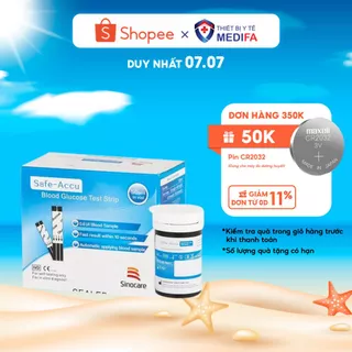 Hộp 50 Que Thử Đường Huyết Sinocare Safe-Accu Kèm 25 Kim Chích Máu, Chuẩn Chính Hãng, Date Dài