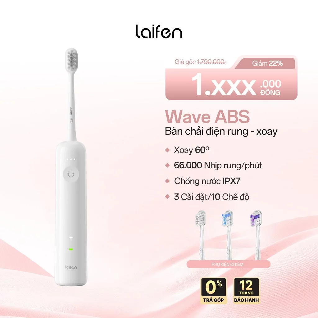 Bàn chải điện Laifen Wave ABS | Công nghệ xoay 60 độ, rung 66.000 lần/phút, thiết kế chống nước