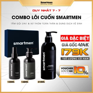 Combo Sữa Tắm Gội 2IN1 310ml & Xịt Khử Mùi Toàn Thân 135ml & Dung Dịch Vệ Sinh Thảo Dược 148ml Smartmen lưu hương lâu