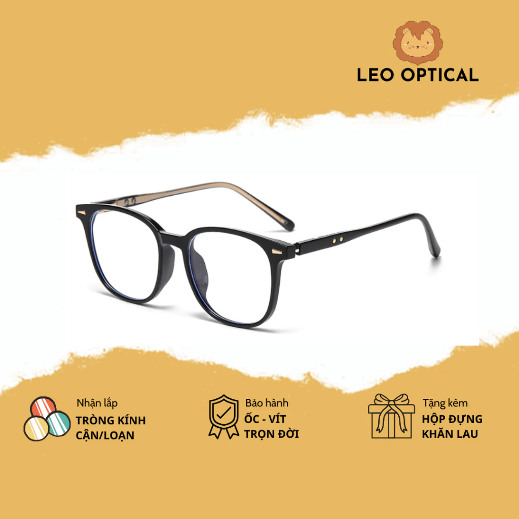 Kính mắt cận cao cấp vuông to khổng lồ dành cho mặt tròn bự LEO OPTICAL 85098