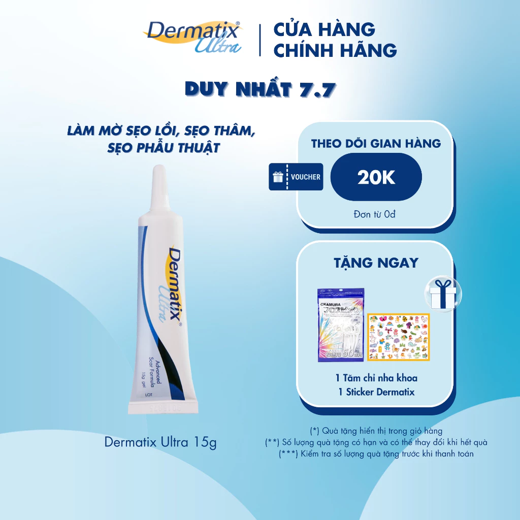 Gel làm mờ sẹo và làm phẳng sẹo lồi, sẹo thâm Dermatix Ultra 15g