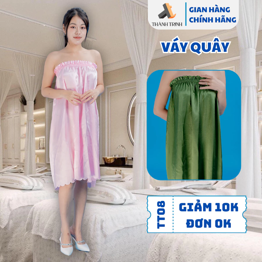 Váy quây spa lụa cao cấp không nhăn, mát mịn, váy spa cho khách mặc triệt lông, gội đầu massage Thành Trinh TT10