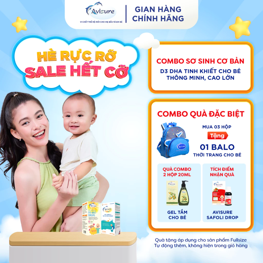 Tích điểm - Combo Avisure D3MK7 và Avisure DHA smart kid hỗ trợ bé cao lớn, thông minh, mắt sáng