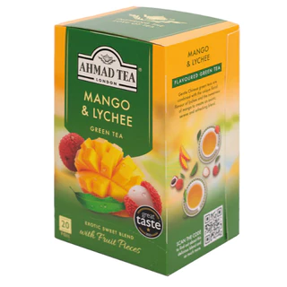 Trà xanh hương Vải & Xoài AHMAD - Ahmad Mango & Lychee green Tea (túi lọc có bao thiếc - 20 túi/hộp)