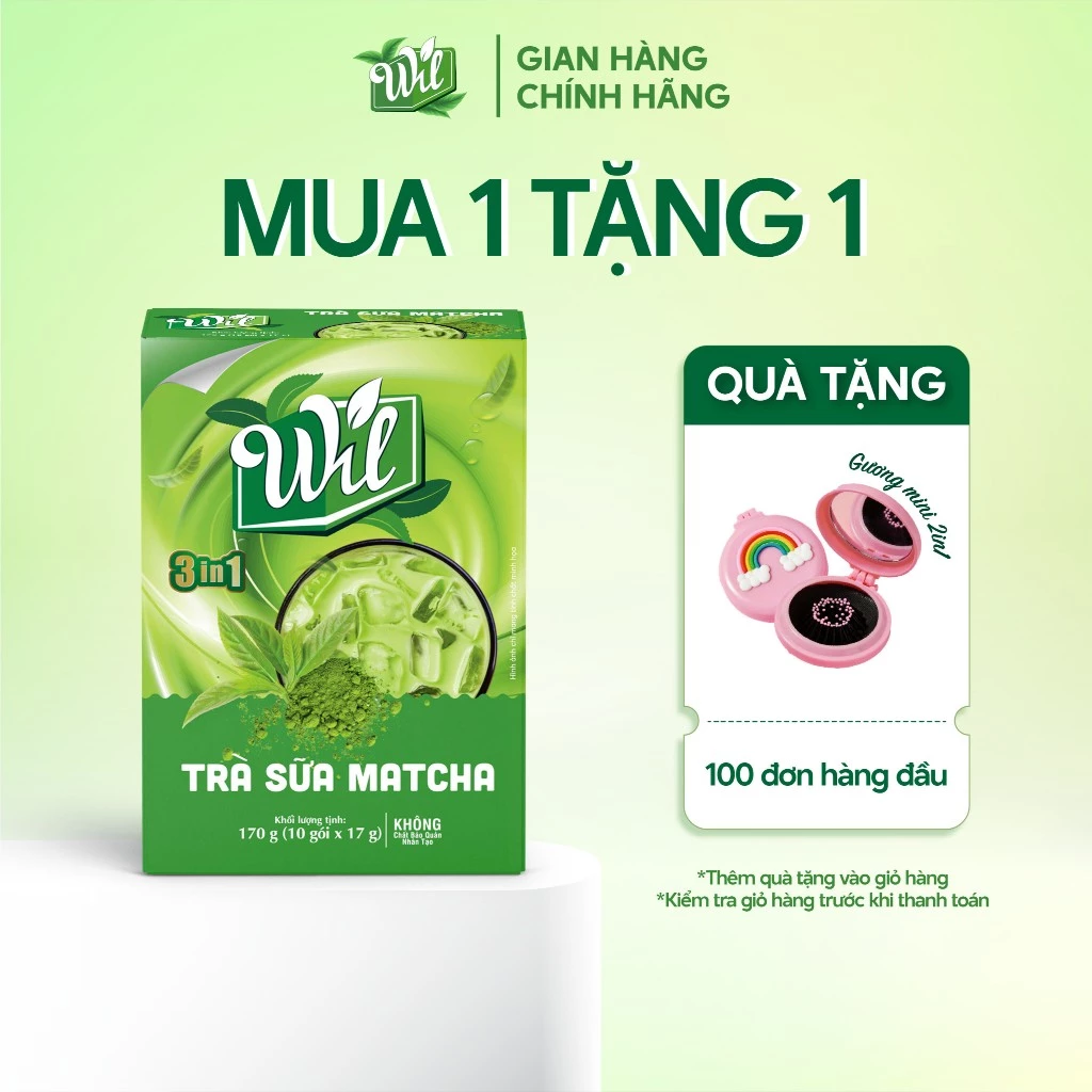 Trà sữa matcha hòa tan pha sẵn hộp 170g (10 gói x 17g) Wil