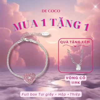 [MUA 1 TẶNG 1 VÒNG CỔ PEAR] Vòng tay nữ De Coco Jenny dây xù 1 charm trái tim hồng đính đá (kèm Túi giấy + Hộp + Thiệp)