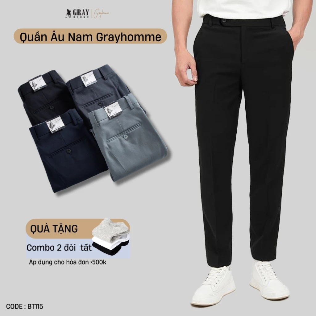 Quần Âu Nam Công Sở (4 màu) GRAYHOMME Dáng Ôm, Đứng Phom, Lịch Lãm, Co Giãn Nhẹ