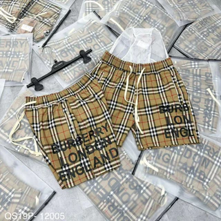 Quần short nam Burberry hoạ tiết kẻ sọc caro be in chữ BBR London England dây sữa thoáng mát đẹp #Hot #2024