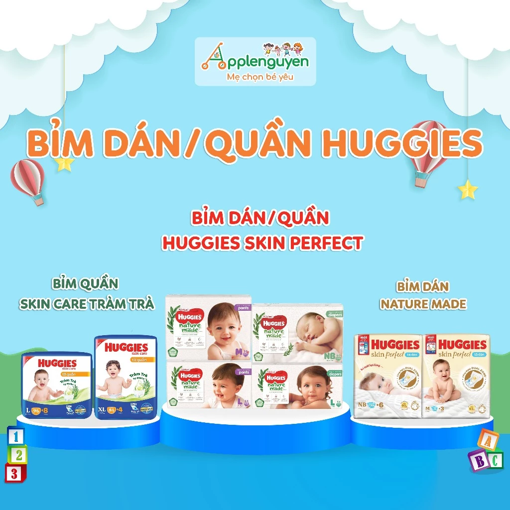 Tã Bỉm Quần Huggies Nature Made/ Skin Perfect/ Skin Care Tràm Trà Tự Nhiên Đủ Size | Applenguyen