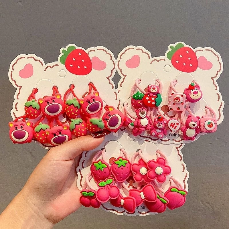Set 10 Dây Cột Tóc Hình Gấu Dâu, Quả Dâu Tây Dễ Thương Dành Cho bé gái