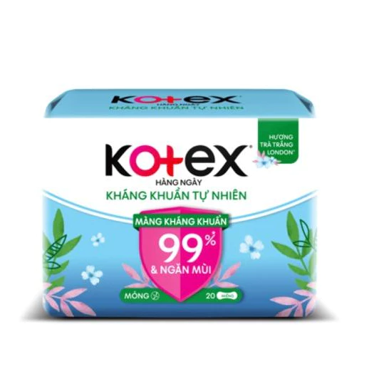 (Có che tên) Băng Vệ Sinh Kotex hàng ngày kháng khuẩn gói 20 miếng (dài 15cm)