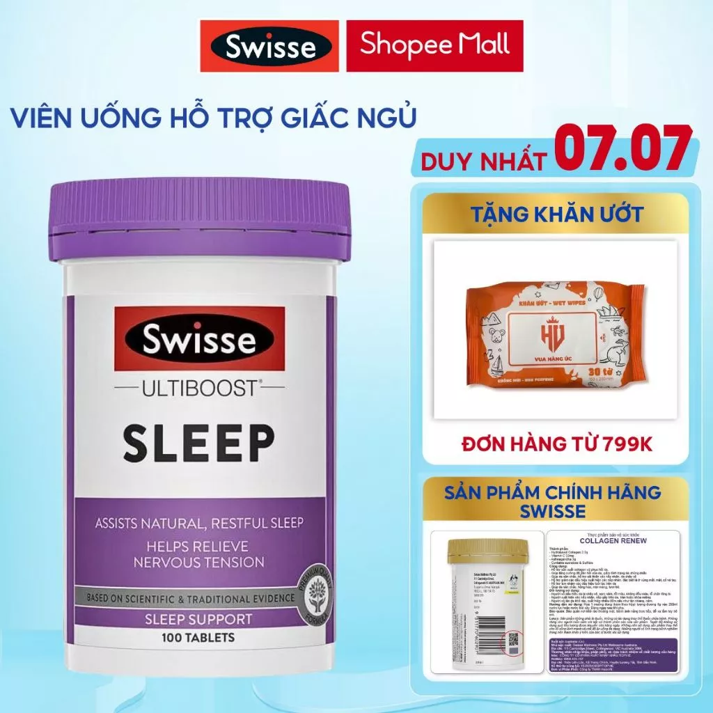 Hỗ trợ giấc ngủ Swisse Sleep Support  giúp ngủ ngon sâu giấc , giảm căng thăng stress của Úc hộp 100 viên